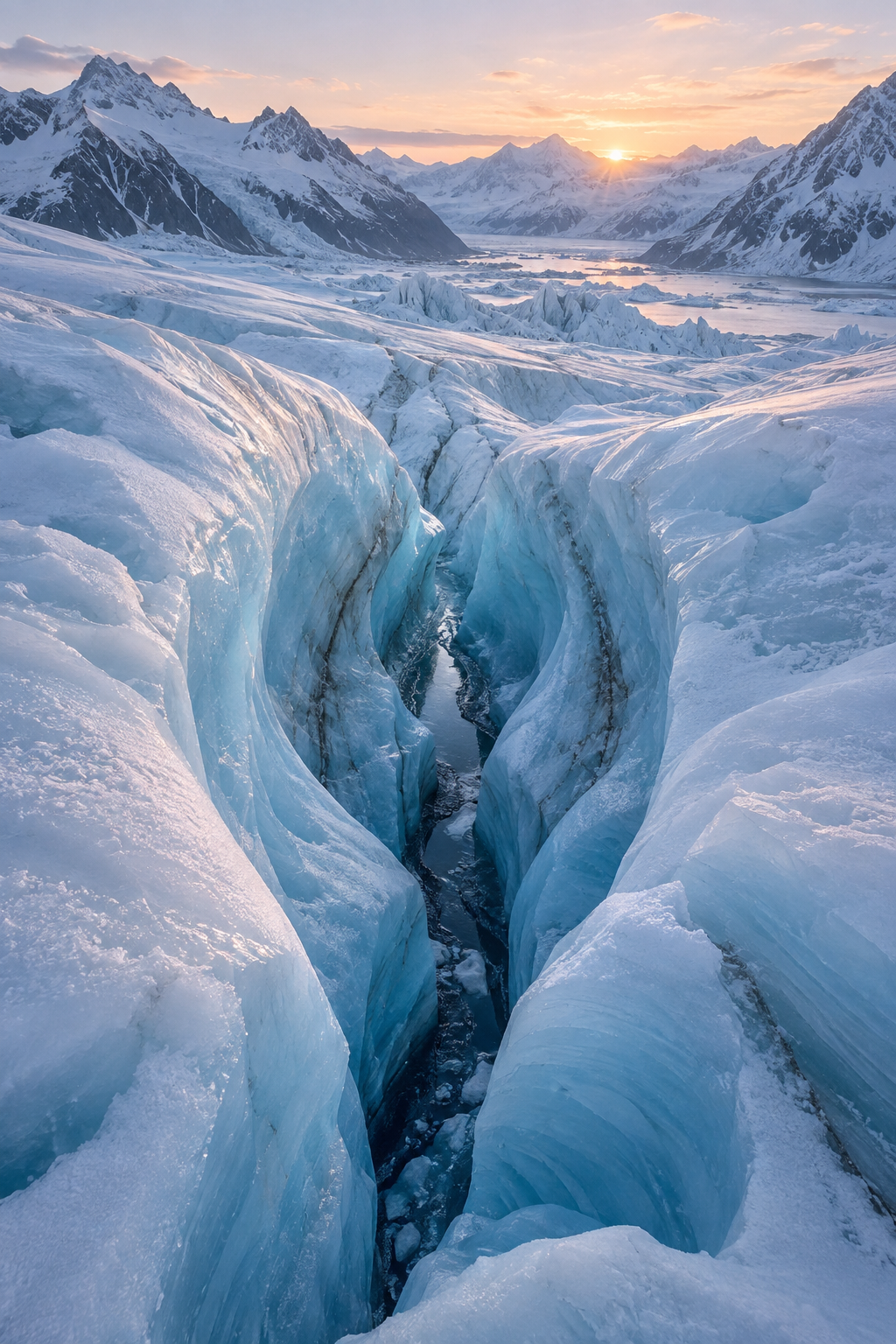 Blue Crevasse by Ava Sylva, a glacial formation seen from above